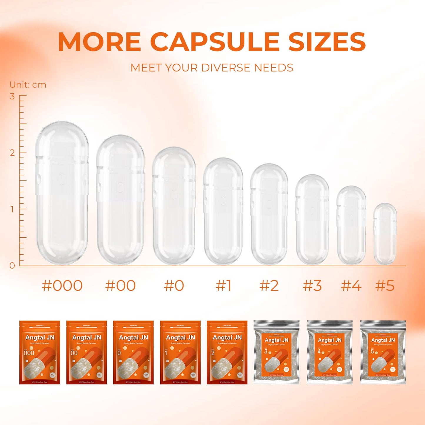 Angtai JN Empty Gelatin Capsules Size 5 Capsules 500 Count