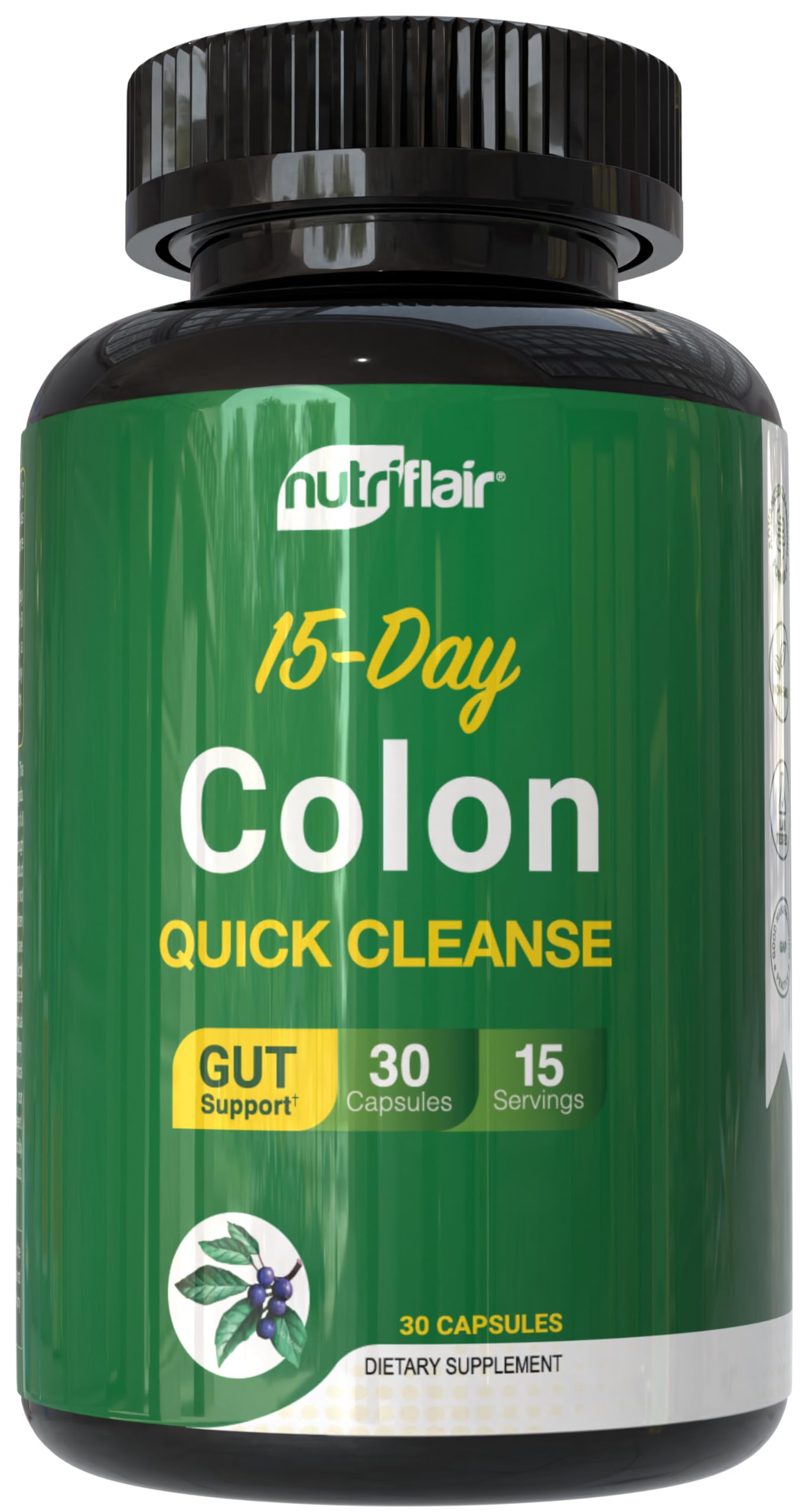 NutriFlair Colon Cleanse – 15 Day Advanced Gut Detox with Cascara Sagrada, Senna Leaf, Psyllium Husk & Probiotics 30 Capsules