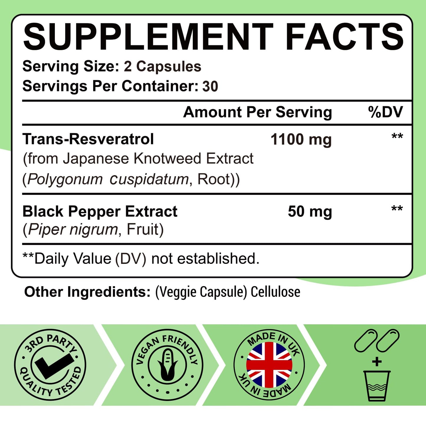 Ascuoli Trans-Resveratrol 1100mg, 3-in-1 Advanced Formula Organic Resveratrol Supplement, 60 Capsules