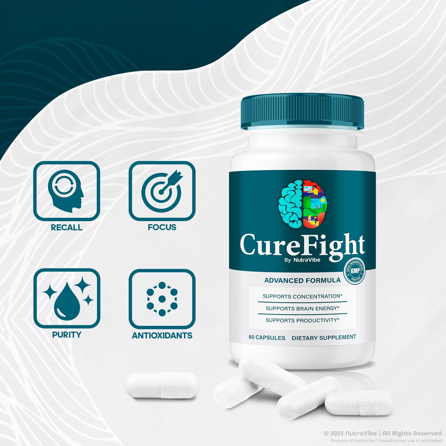 NutraVibe Cure Fight for Memory – Brain and Memory Support with Advanced 3D Formula Capsules, 60 Count