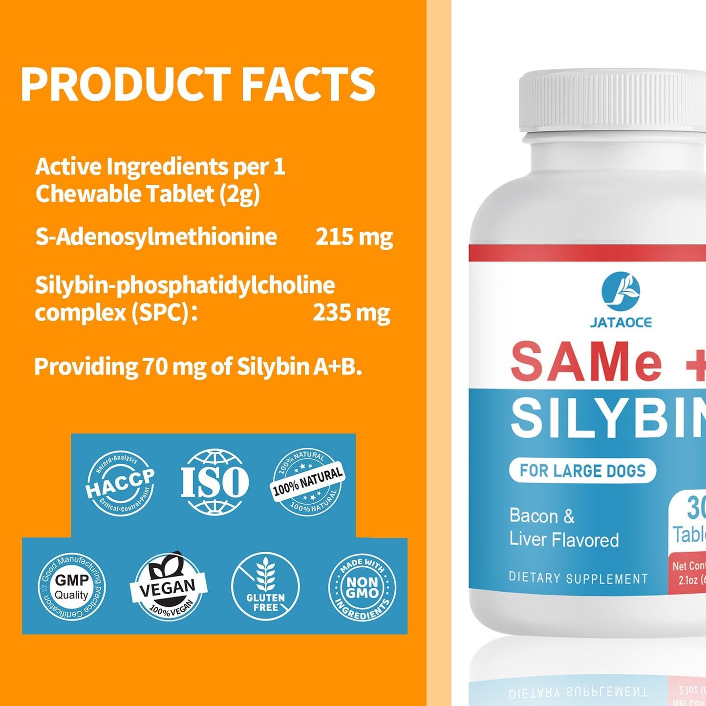 Jataoce S-Adenosyl-L-Methionine Silybin Liver Support for Dogs Tablets 60 Count
