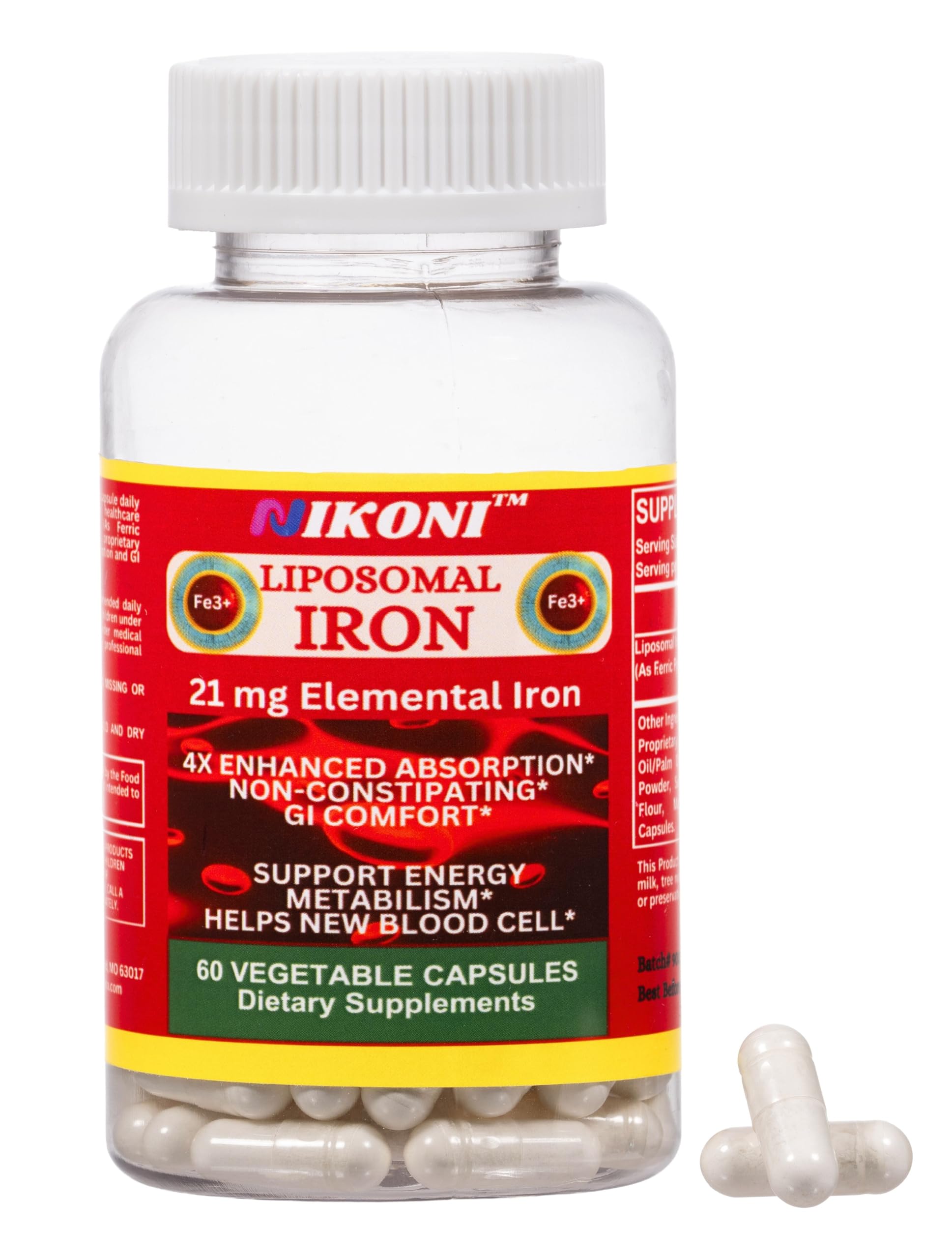 Nikoni Liposomal Iron 21mg, 60 Capsules