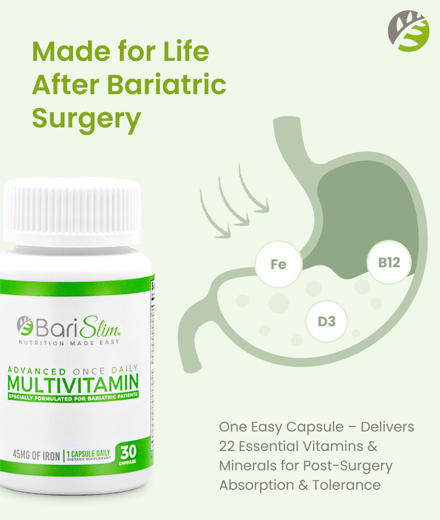 BariSlim Advanced Once Daily Bariatric Multivitamin Capsule, 30 Count