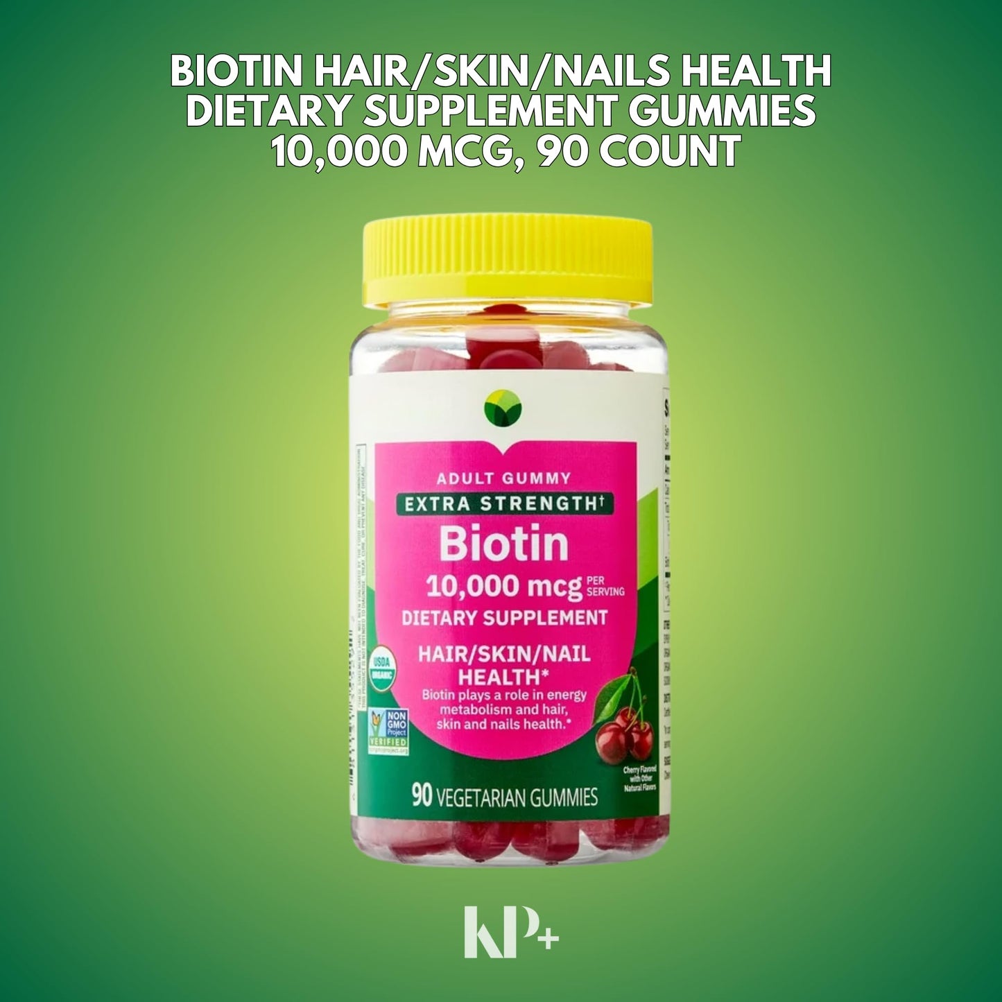 KP+ Biotin 10,000 mcg Gummies Extra Strength 90 Count