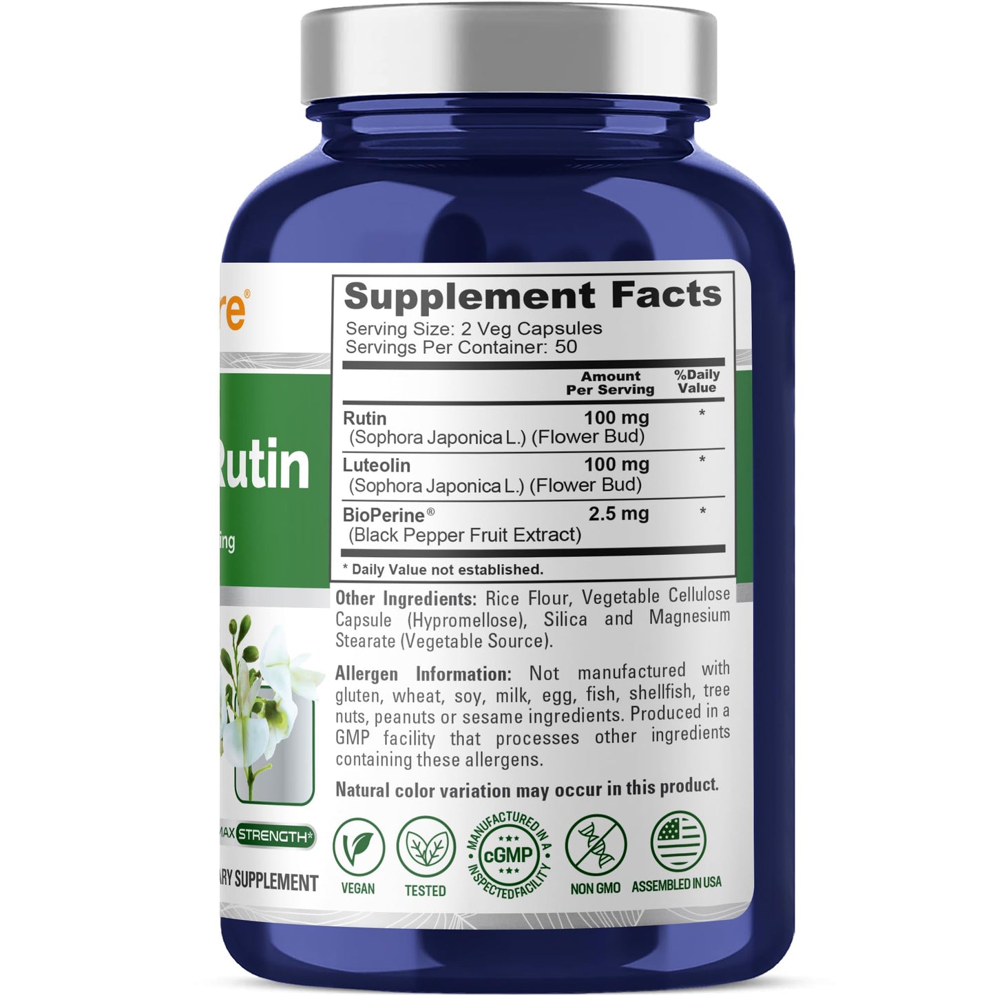 NusaPure Luteolin Complex with Rutin 200 mg Capsule, 100 Count