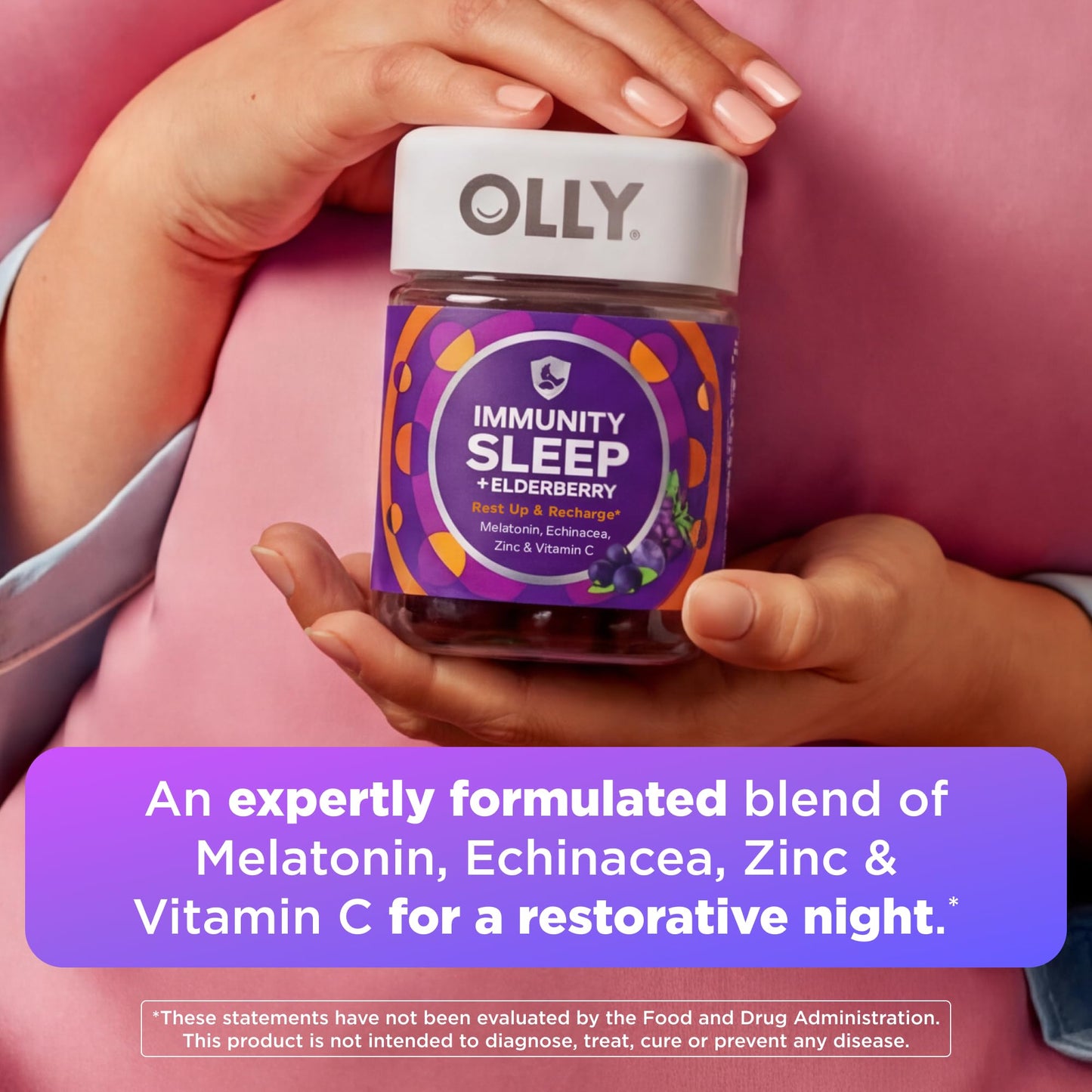 OLLY Sleep Immunity Melatonin Gummy with Vitamin C, Zinc & Echinacea, 3mg Melatonin, Berry, 36 Gummies