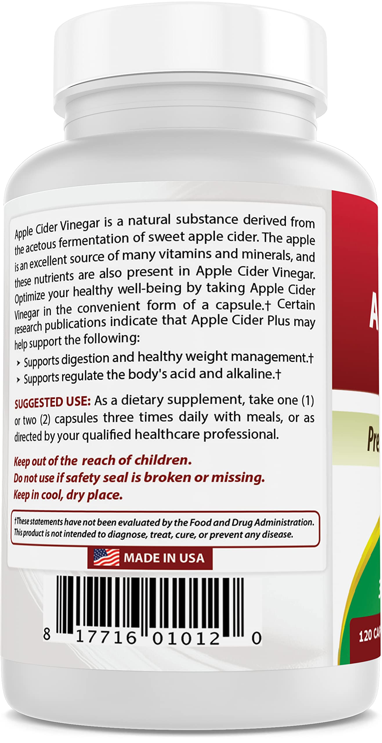 Best Naturals Apple Cider Vinegar Plus 600 Mg Capsules, 240 Capsules