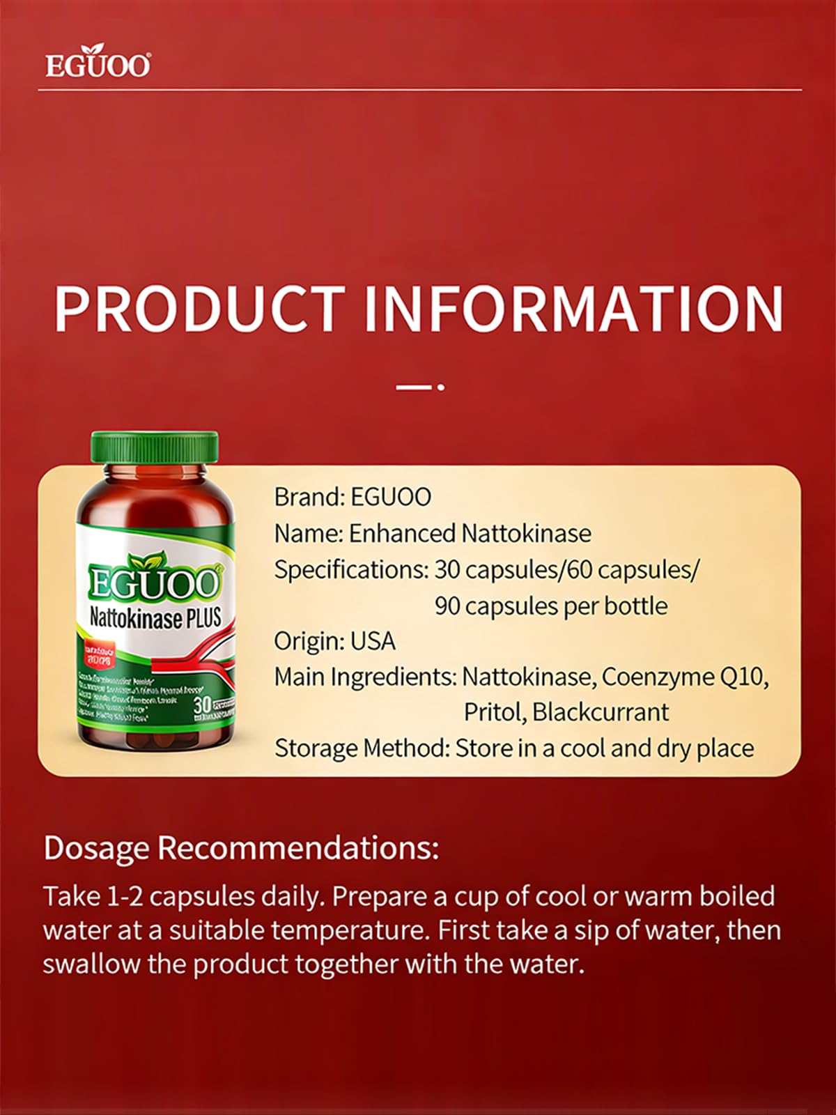 EGUOO Natokinase Plus Supplement 8000 FU Capsules 30