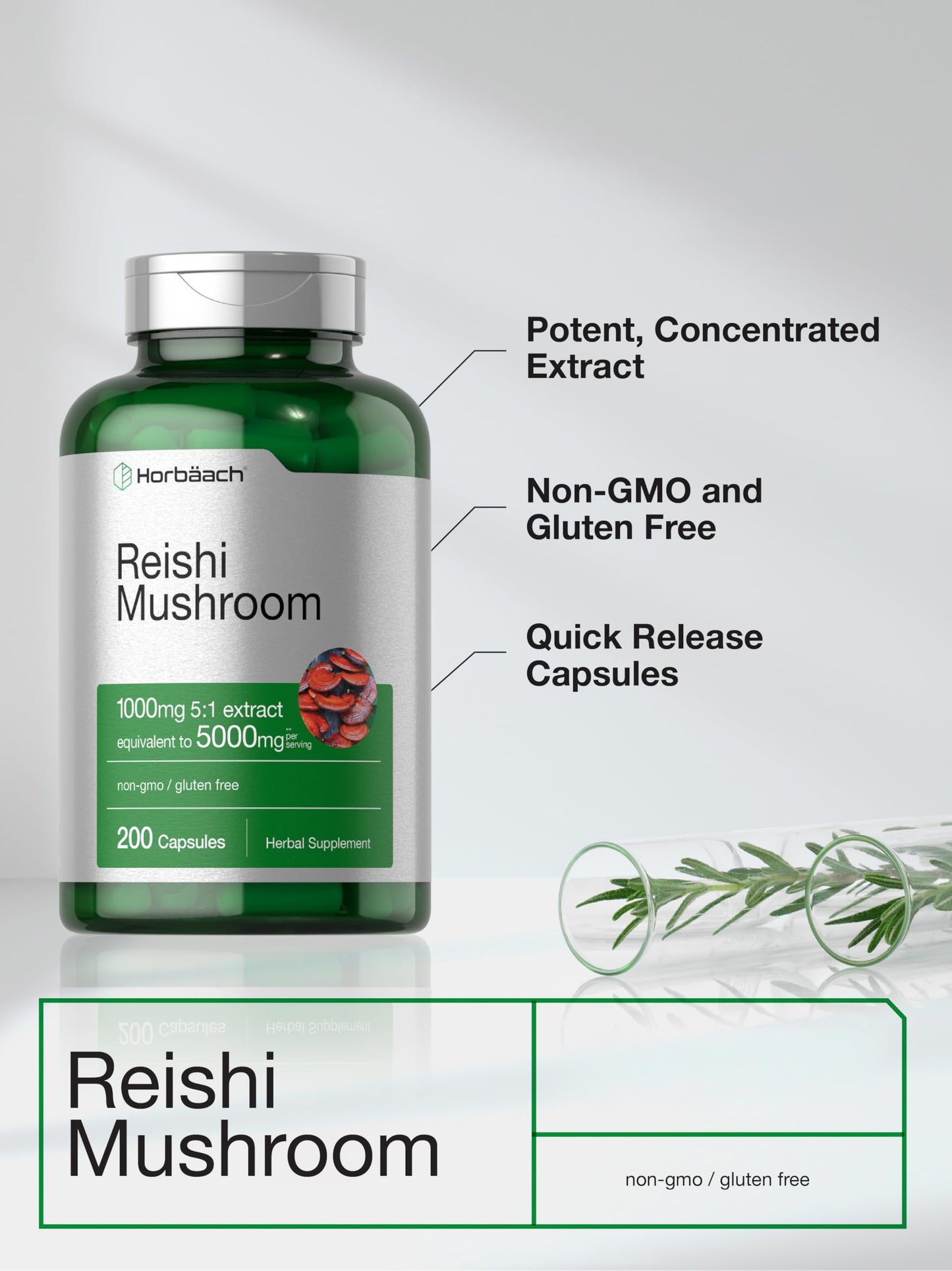 Horbäach Reishi Mushroom Capsules 200 Count