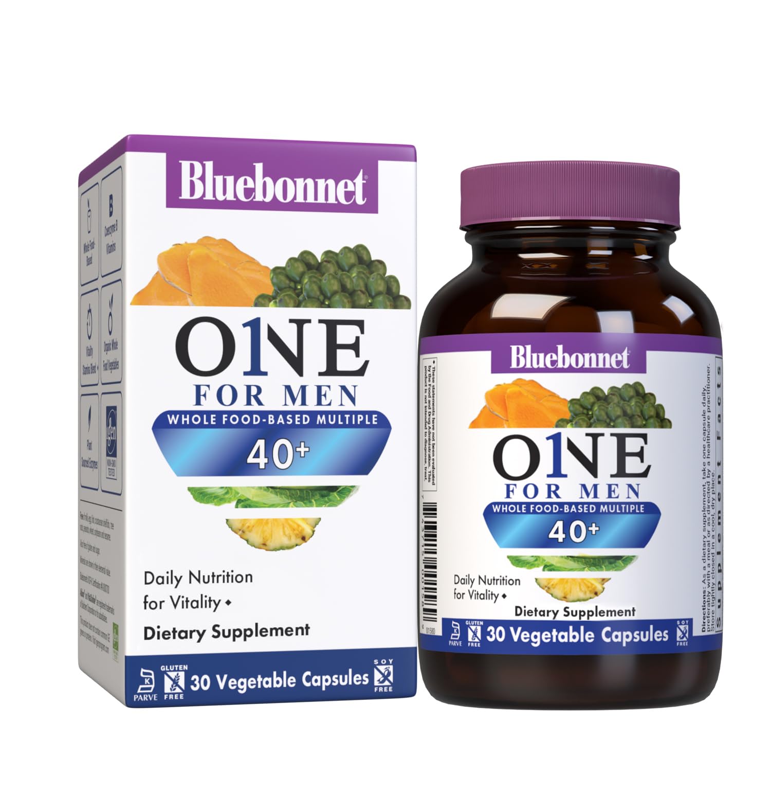 BlueBonnet Mens' ONE 40+ Whole Food-Based Multivitamin Capsules, 30 Count
