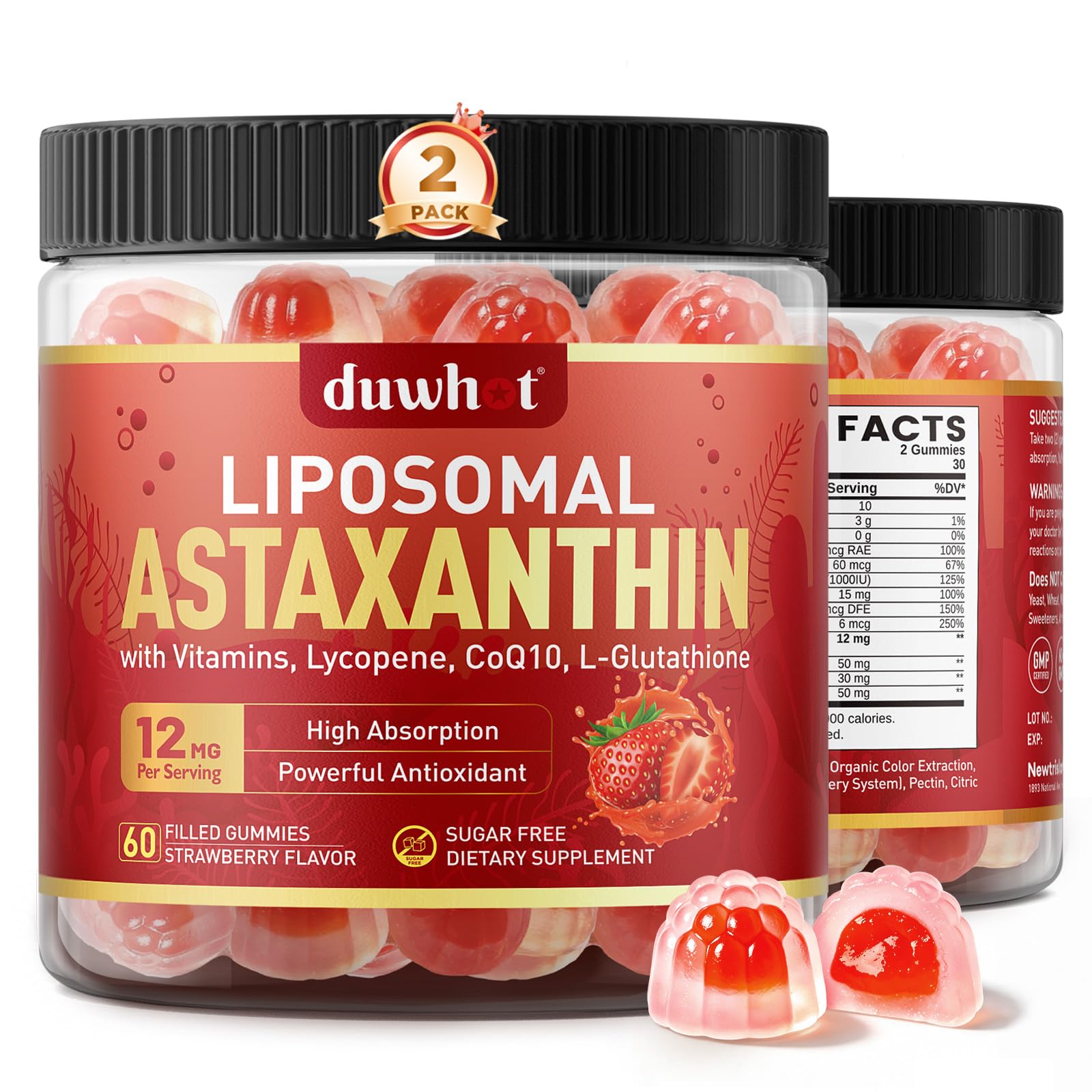 duwhot Liposomal Astaxanthin 12mg Gummies 120 Count