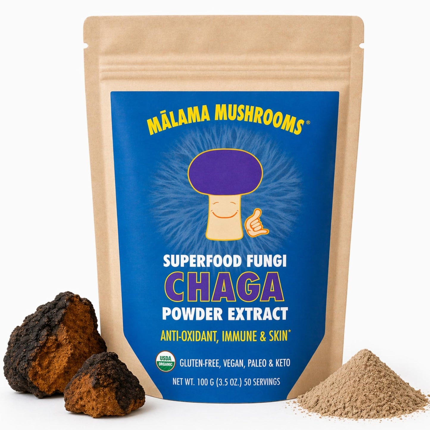 Malama Mushrooms Chaga Extract Powder, 3.5 oz