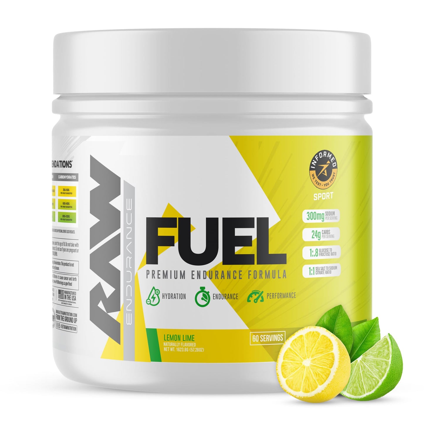 RAW Fuel Premium Endurance Supplement Powder Lemon Lime, 57.28 oz