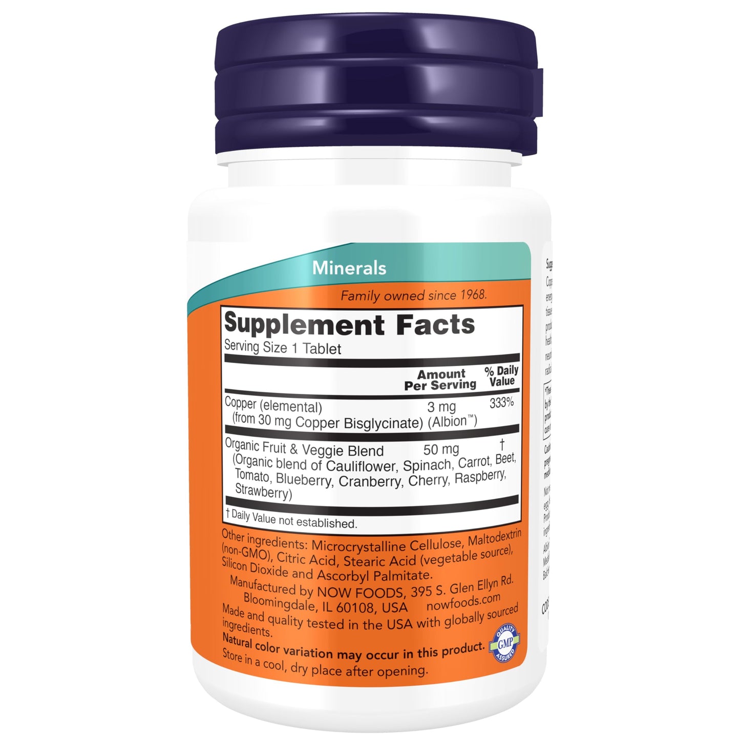 NOW Foods Copper Glycinate with Albion Copper 3 mg Tablets 120 Count