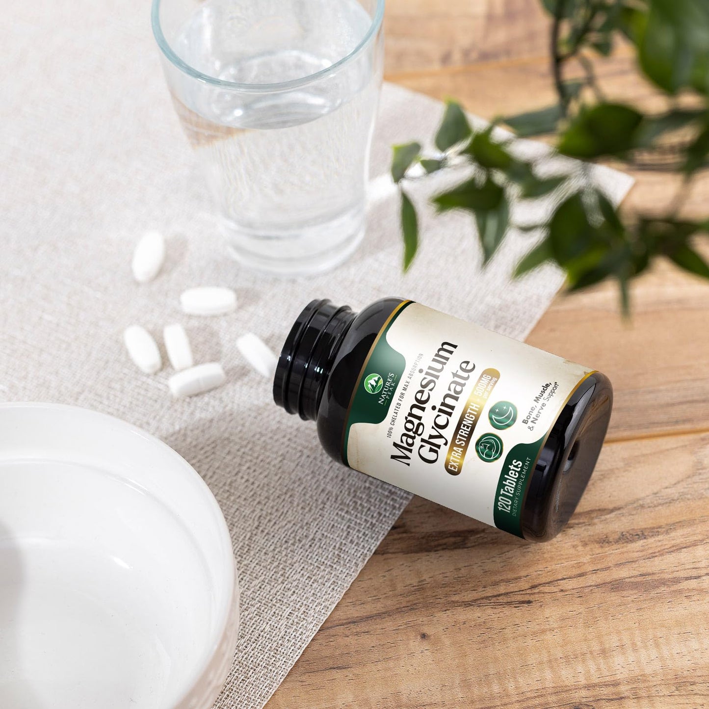 Nature's Peak Magnesium Glycinate 500mg Per Serving - Chelated Magnesium Supplement for High Absorption - Muscle, Bone & Heart Health Support - Easy on Stomach, Non-GMO, Vegan - 120 Tablets
