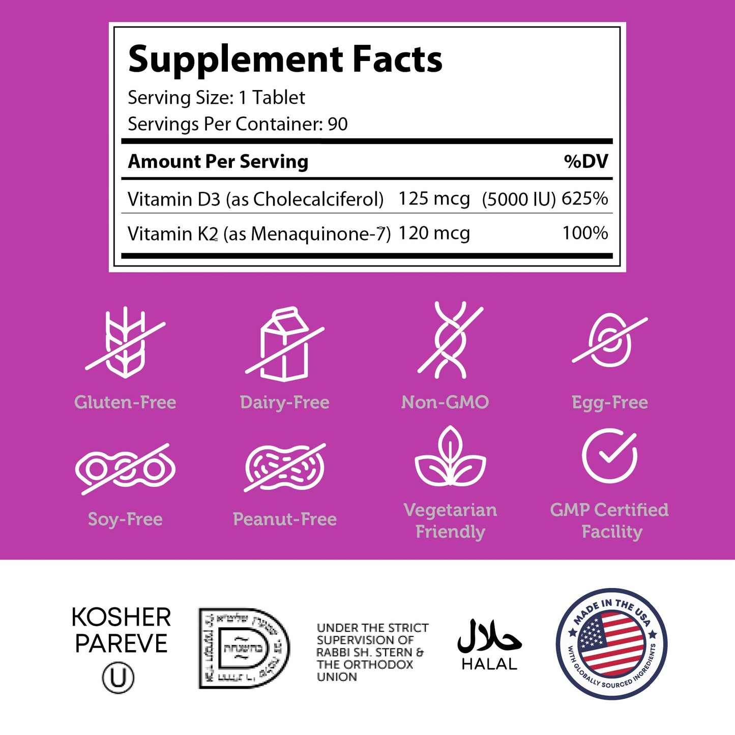 Zahler Vitamin D3 & K2 Chewable Supplement Tablet 90 Tablets