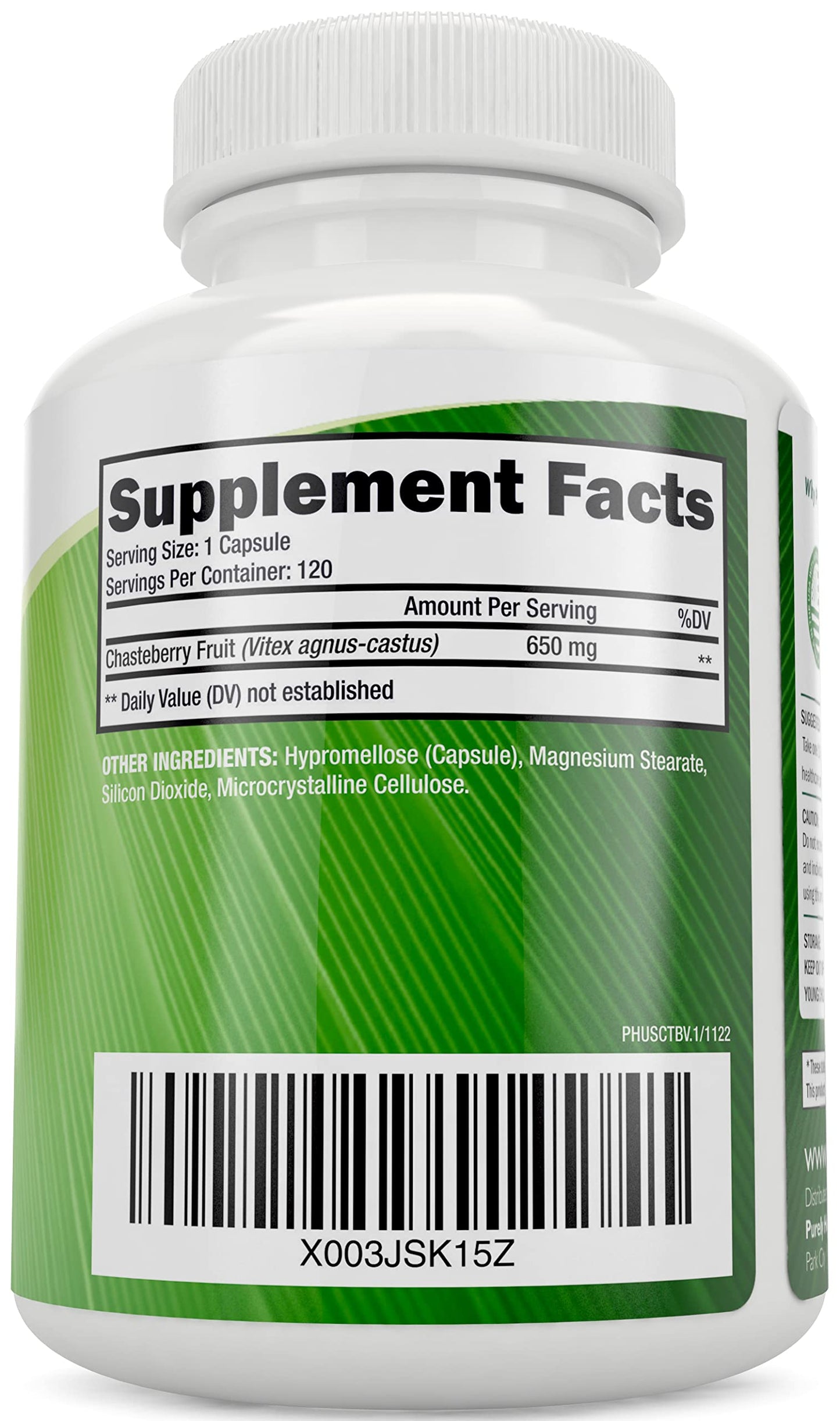 Purely Holistic Chasteberry Vitex Supplement 650mg Capsule 120 Count