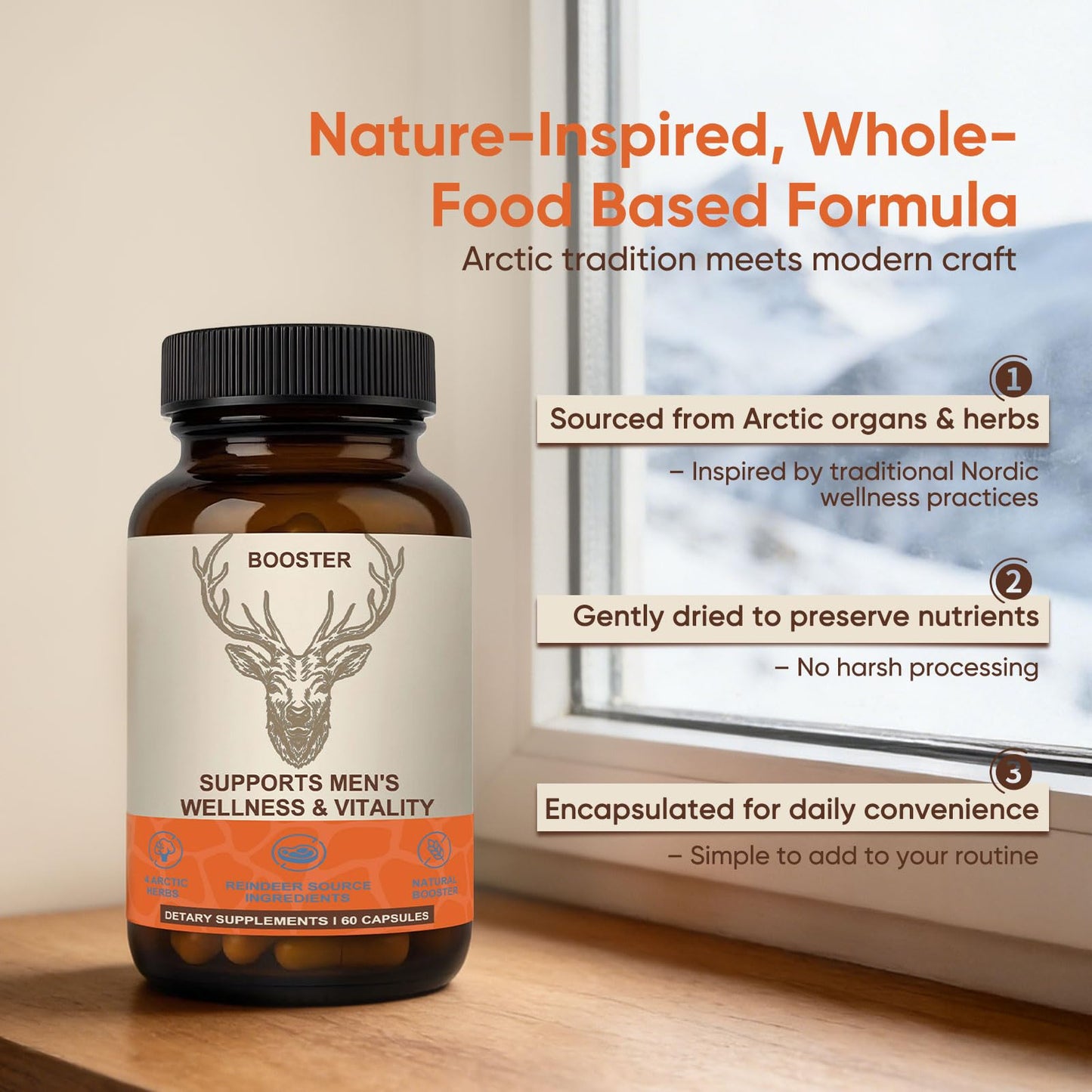 SDXJIOGE Men’s Vitality Supplement – Arctic Herbal & Reindeer Nutrient Blend – Daily Energy, Endurance & Wellness Support Capsule, 1 Count