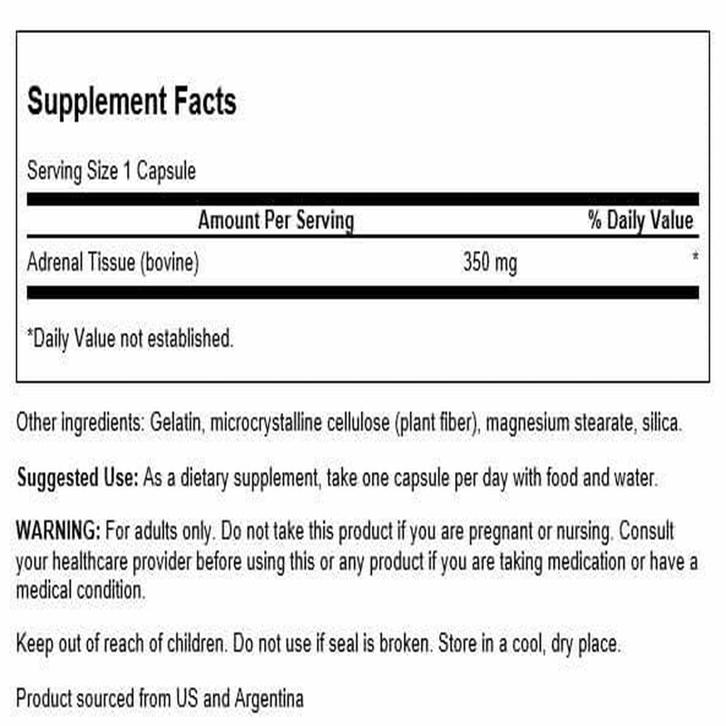 Swanson Adrenal Glandular 350 Milligrams Capsules 60 Count