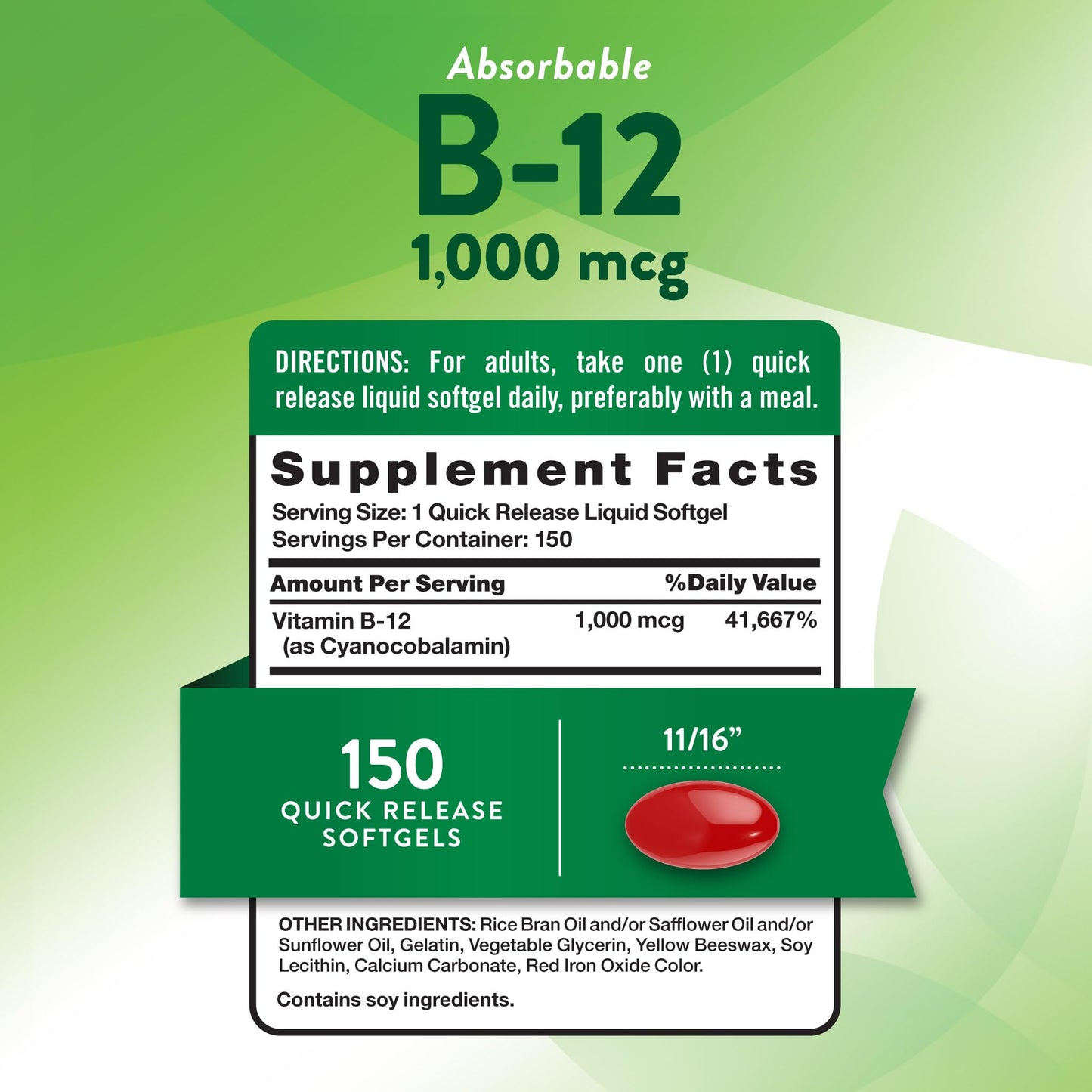 Nature's Truth Vitamin B12 1000 mcg Softgel 150 Softgels