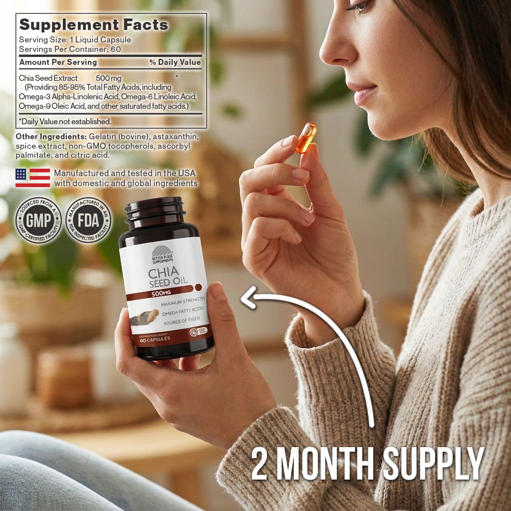 Better Place Organics Chia Seed Oil 500mg Capsules, 60 Count