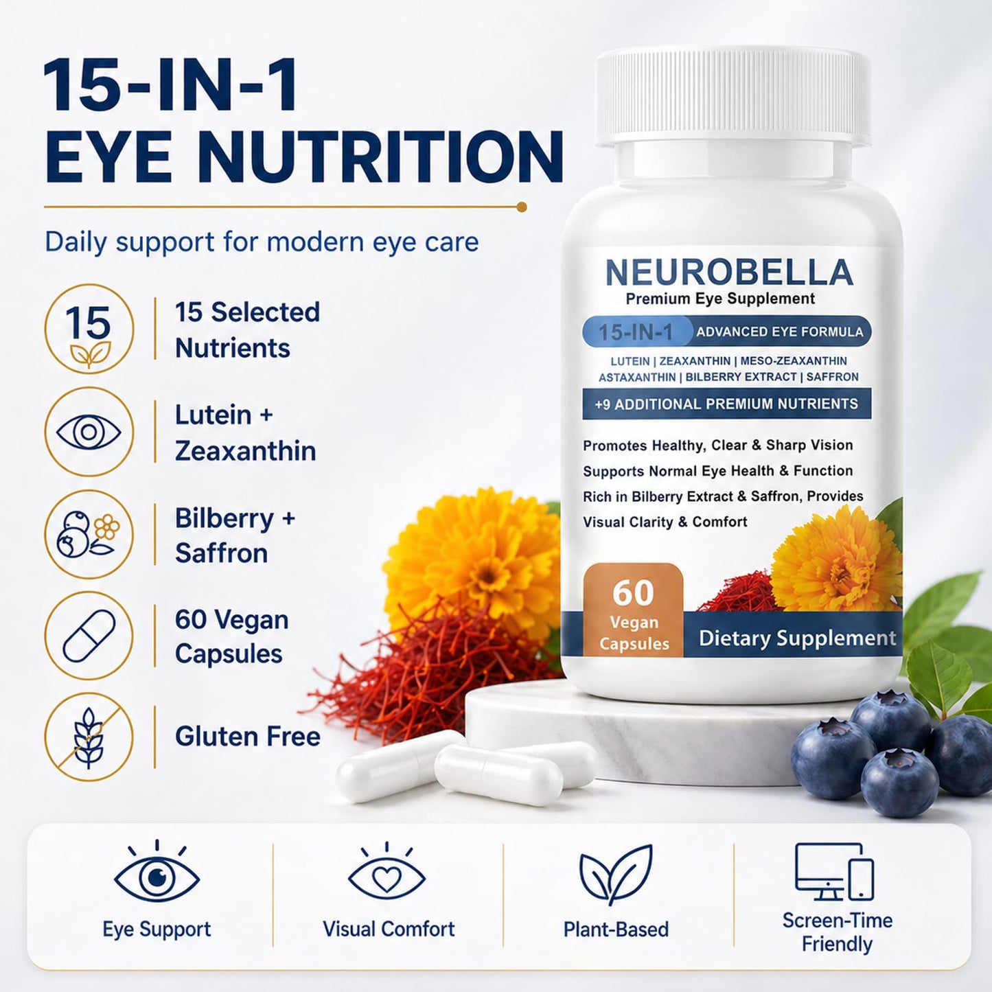 Kuri Nuka Neurobella 15-in-1 Advanced Eye Formula Nutritional Support Capsules 60 Capsules
