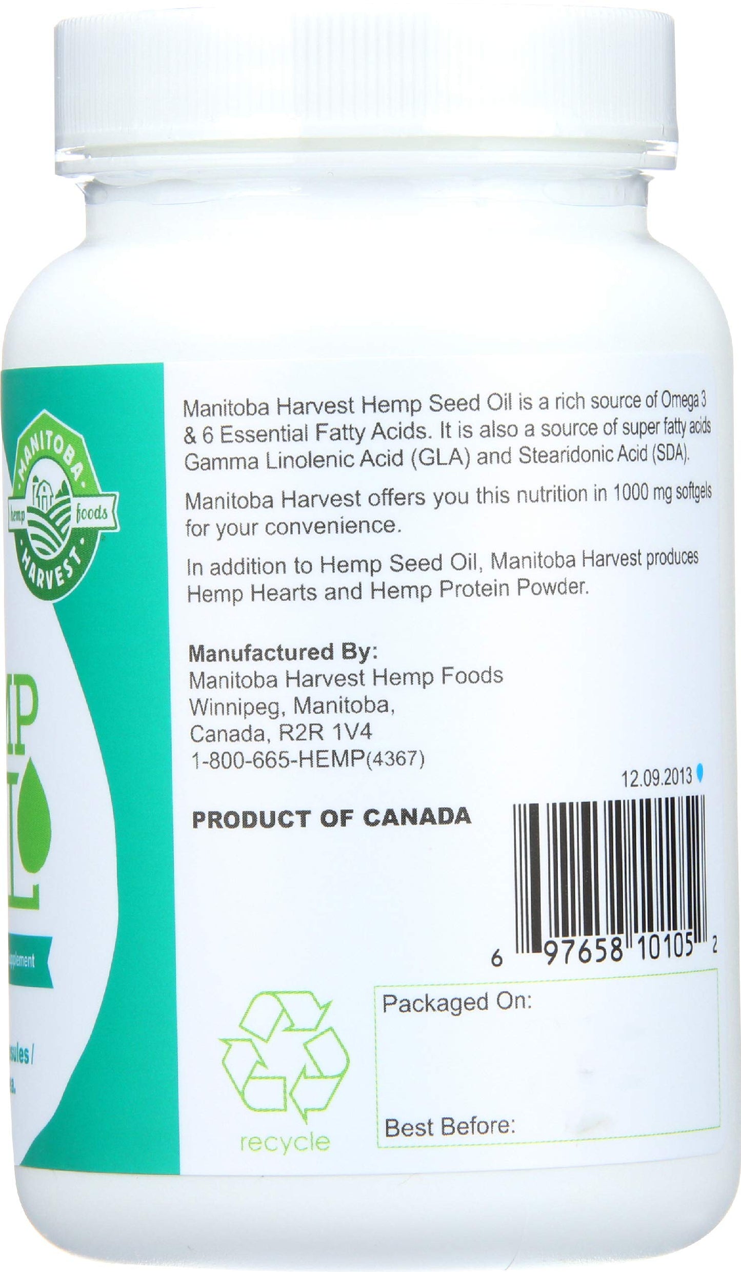 Manitoba Harvest Hemp Seed Oil Capsules 1000mg 60 Count