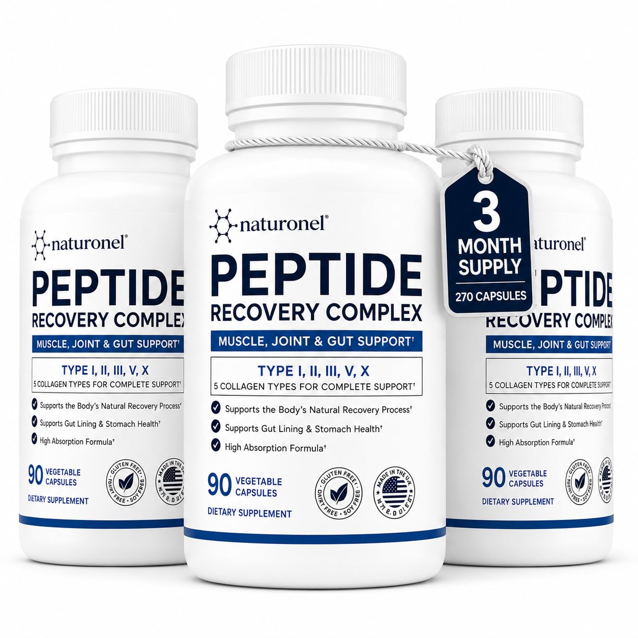Naturonel Peptide Recovery Formula - Elite 157 Recovery Complex Collagen Peptides Collagen Types I, II, III, V & X Connective Tissue & Mobility Support Made in USA Capsules 60 Count