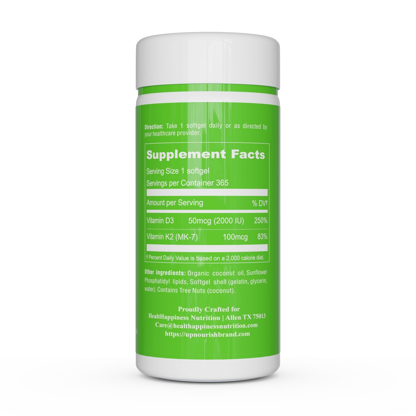 UpNourish Liposomal Vitamin D3 K2 2000 IU with K2 MK-7 100 mcg Softgels 365