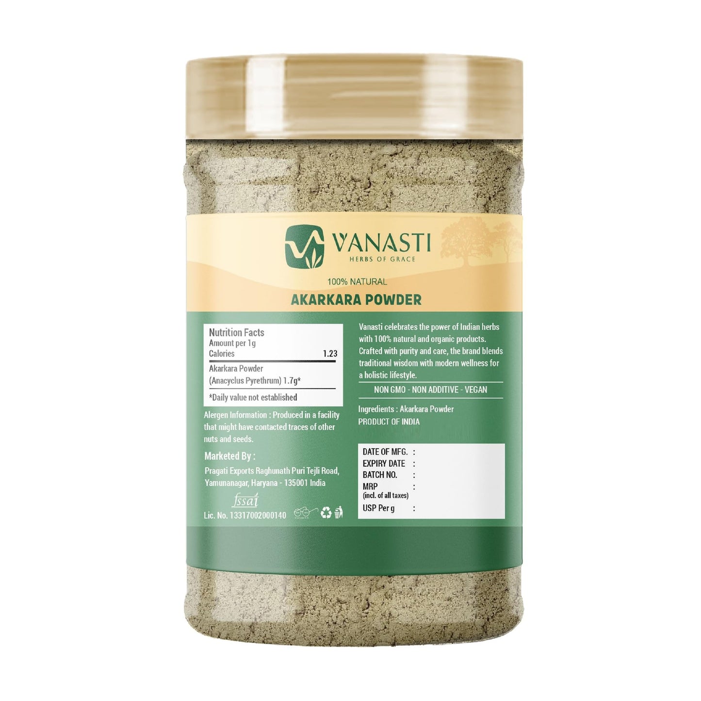 VANASTI Akarkara Powder Anacyclus Pyrethrum Pellitory Root Powder, 3.52 Ounce