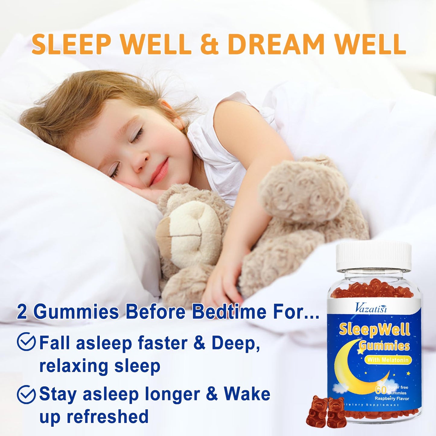 Vazatisi Sleep Gummies for Adults and Kids, 120 Gummies