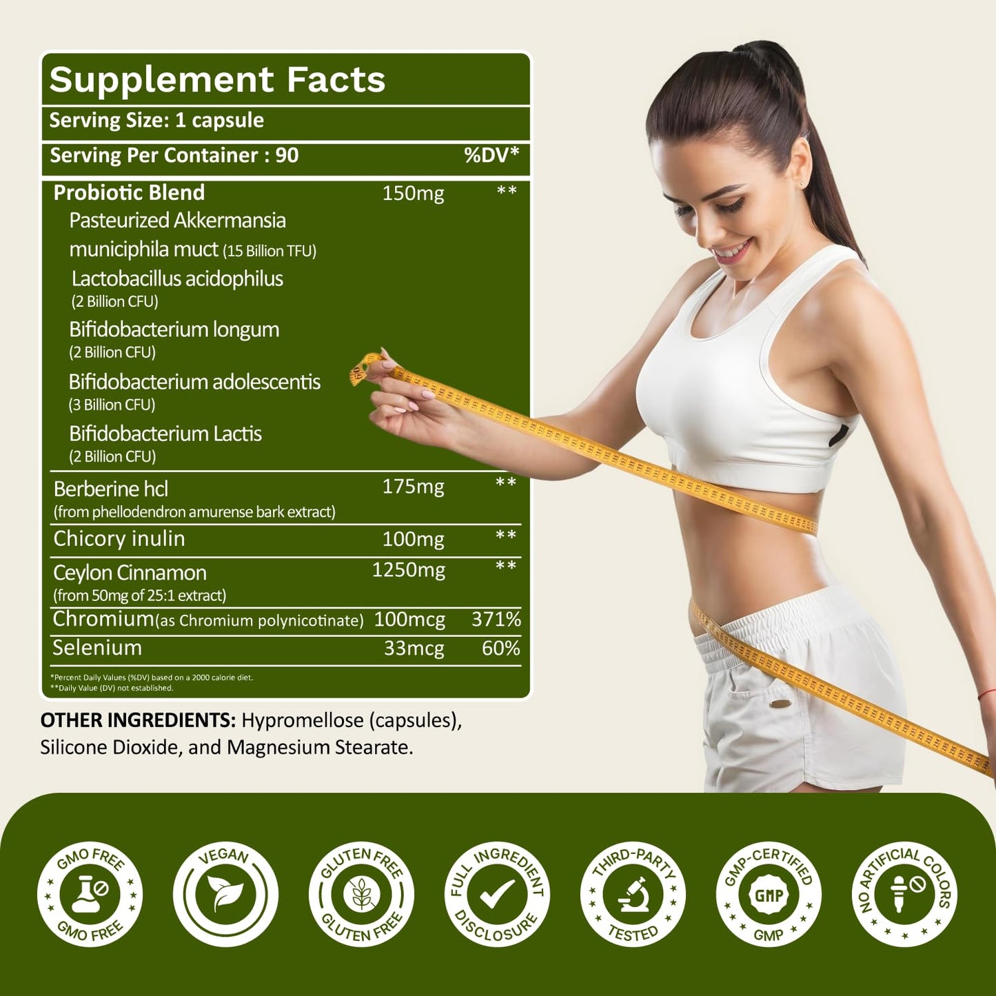 XpandAge Life Sciences Akkermansia Muciniphila with Multi-Strain Probiotic, Berberine HCL, Cinnamon, Inulin Fiber Capsules 90 Count