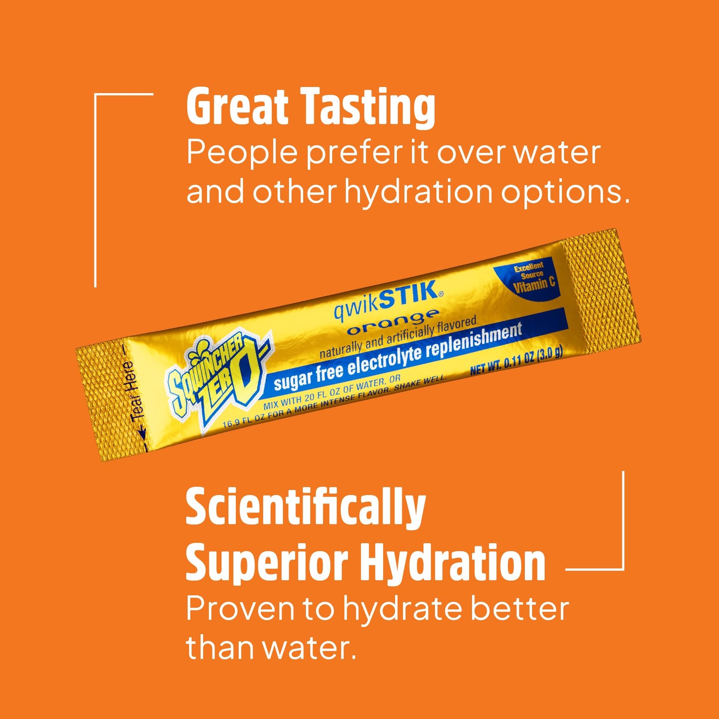 Sqwincher Qwik Stik Sugar Free Orange Flavor Stick 50 Sticks