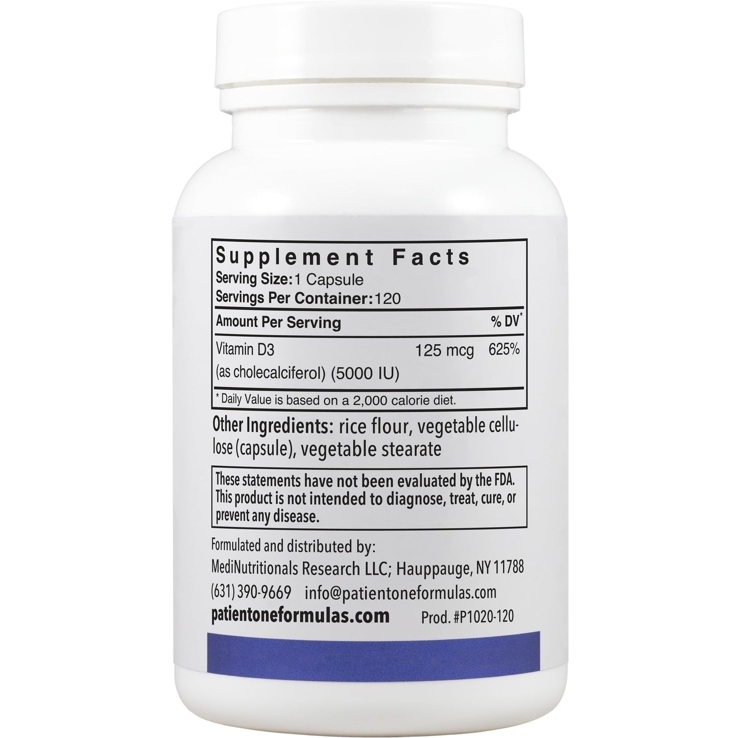 Patient One Vitamin D3 5,000 IU Capsule, 120 Capsules