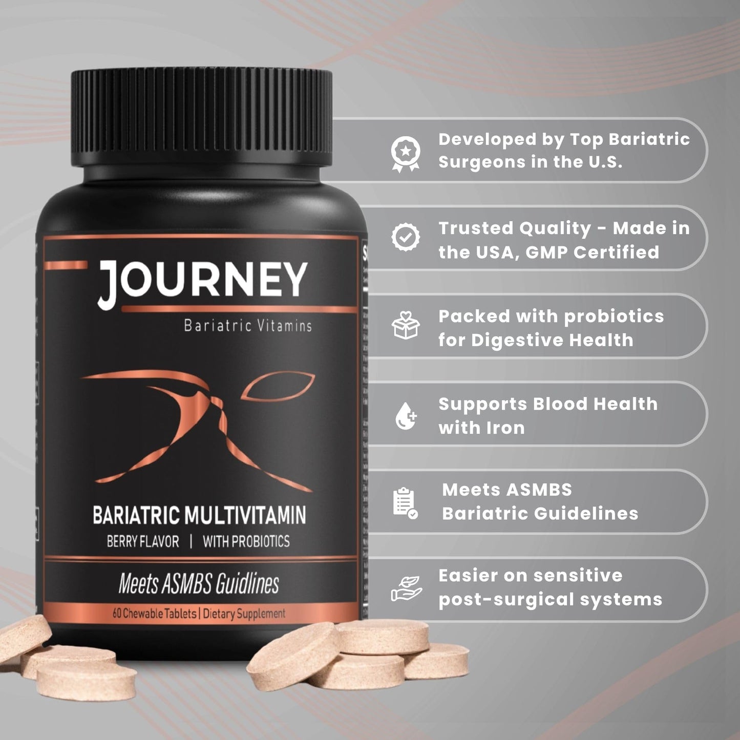 Journey Bariatric Vitamins Bariatric Multivitamin with Probiotics & Iron Chewable 60 Count