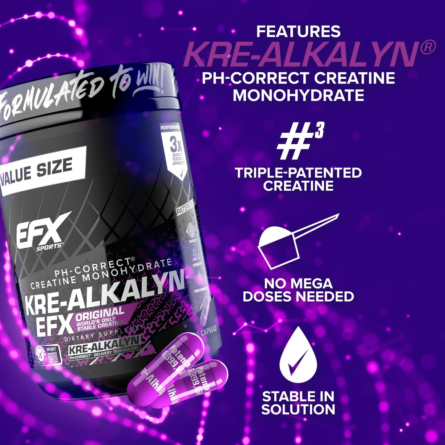 EFX Sports Kre-Alkalyn EFX Creatine Monohydrate Capsule, 400 Capsules