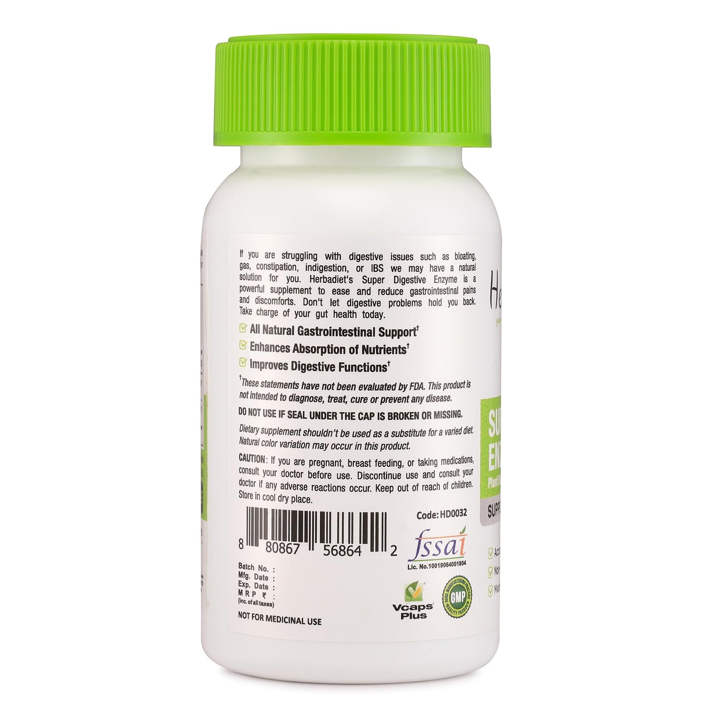 Herbadiet Digestive Enzyme Supplements Capsules, 60 Capsules