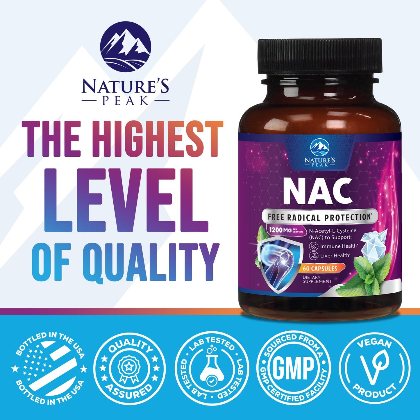 Nature's Peak N-Acetyl-L-Cysteine 1200mg Per Serving Capsule 60 Capsules