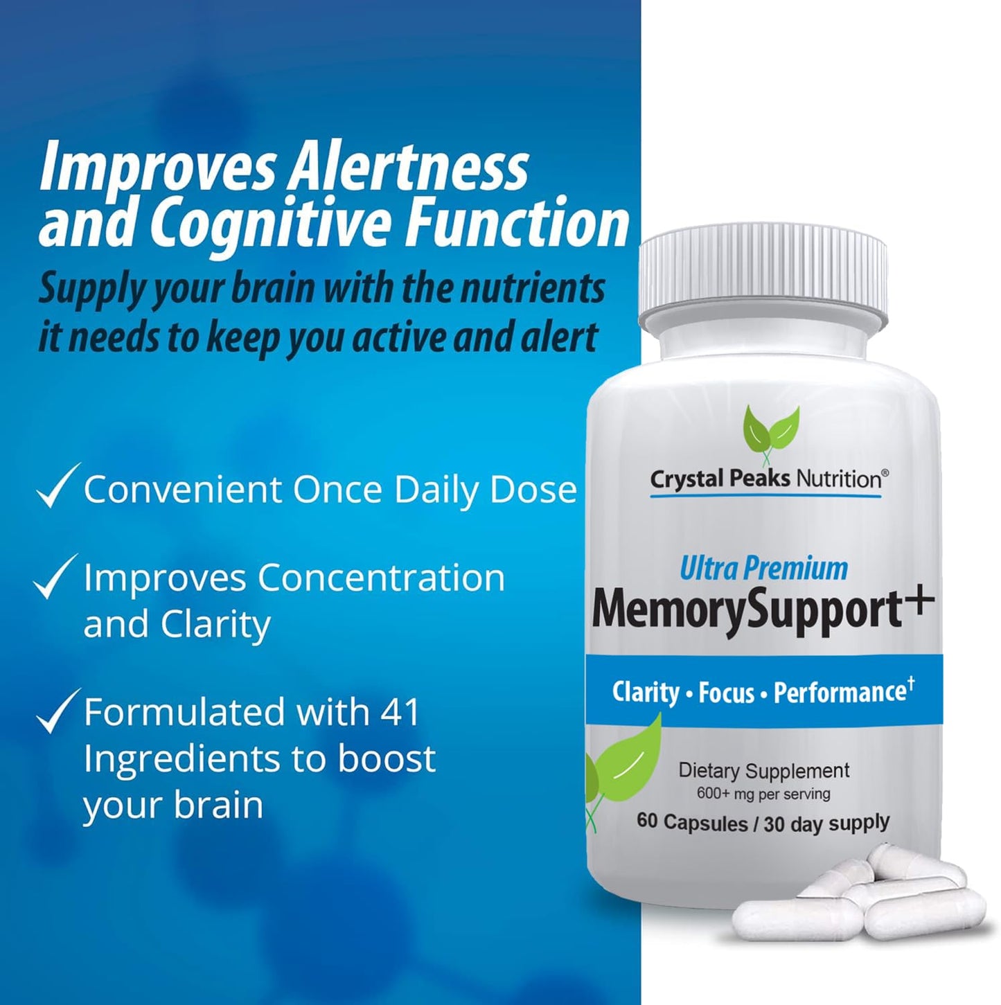 Crystal Peaks Nutrition Memory Boost Brain Support Nootropic Capsule, 60 Count