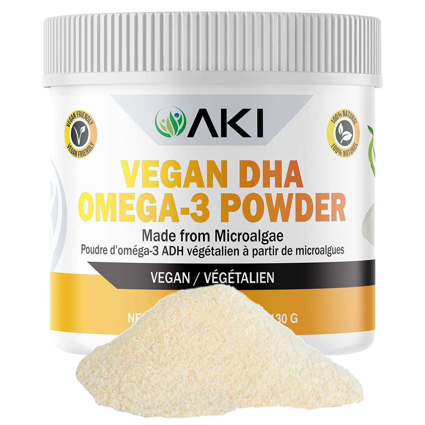 AKI ORGANIC Omega 3 DHA Micro Algae Powder, 4.6 Ounce