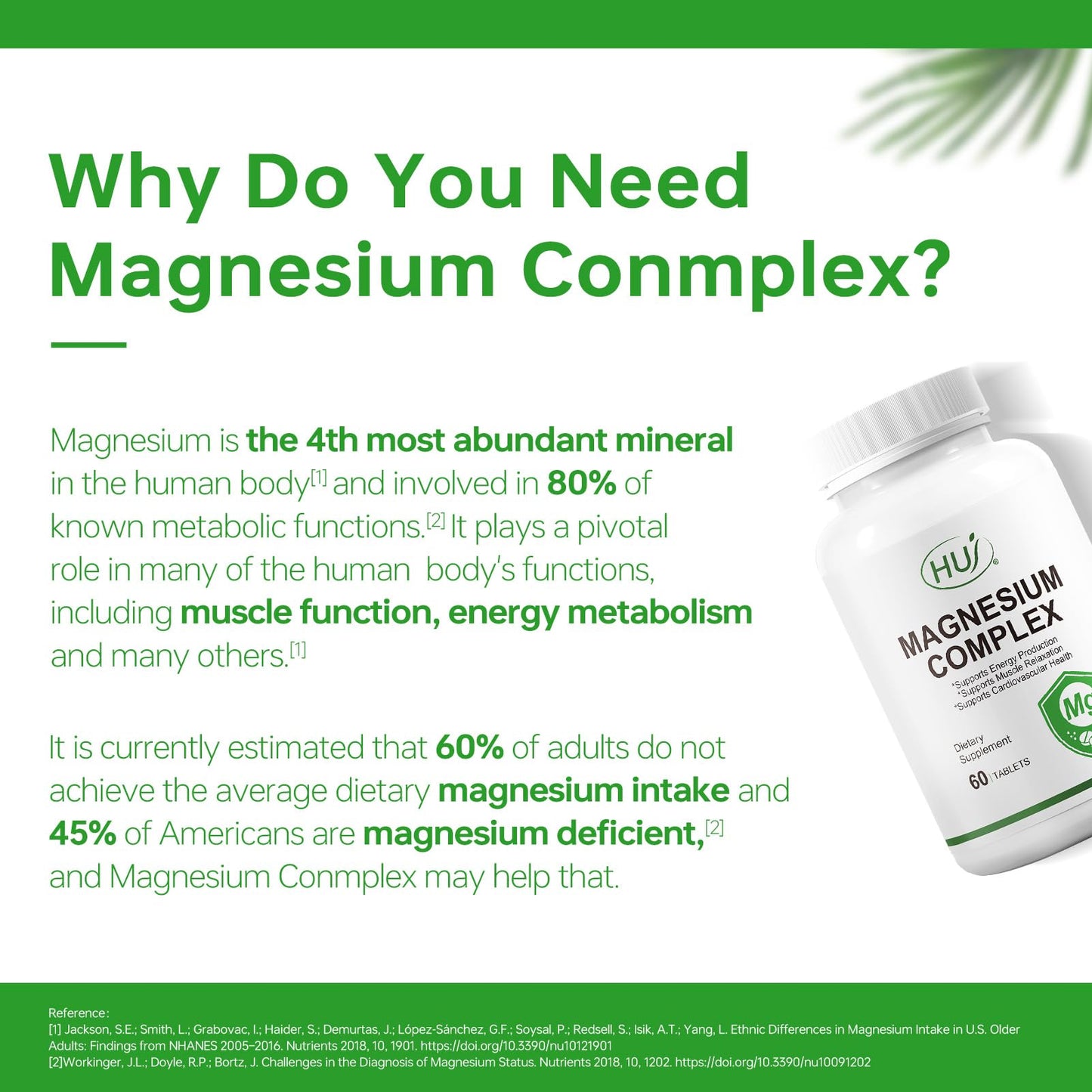 HUJ Magnesium Complex Supplement - Five Types of Magnesium - Supports Energy Production, Muscle Relaxation & Cardiovascular Health, 60 Tablets