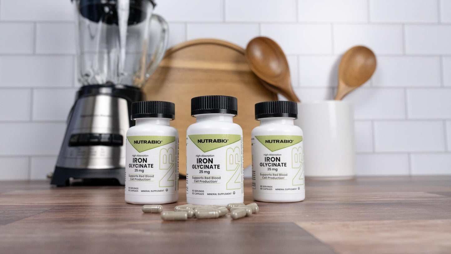 NutraBio Iron Glycinate 25mg Capsule, 60 Capsules
