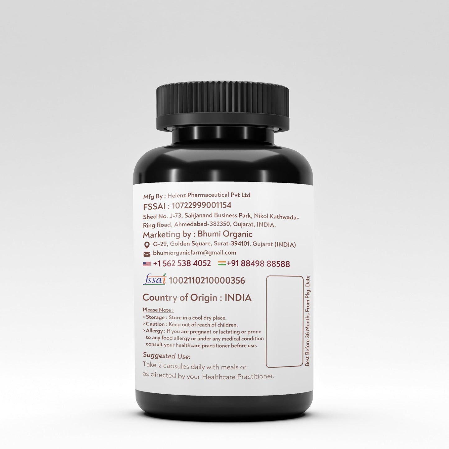 Bhumi Organic Lions Mane Mushroom Cognition Capsule, 60 Count