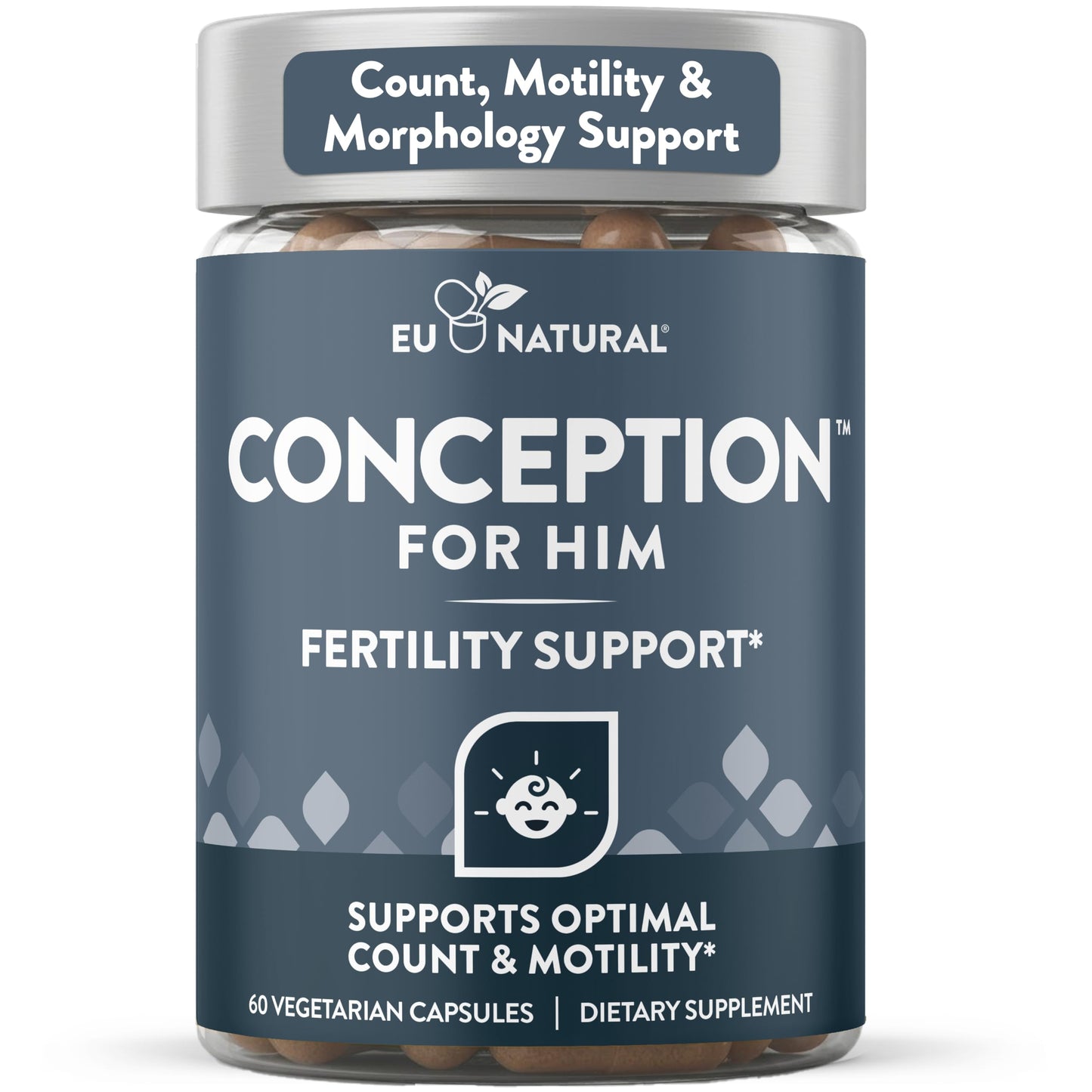 Eu Natural Conception for Him - Male Fertility Supplements with Ashwagandha, Folate & Zinc - Sperm Count, Motility & Strength Support - Fertility Support for Men, 60 Vegetarian Capsules