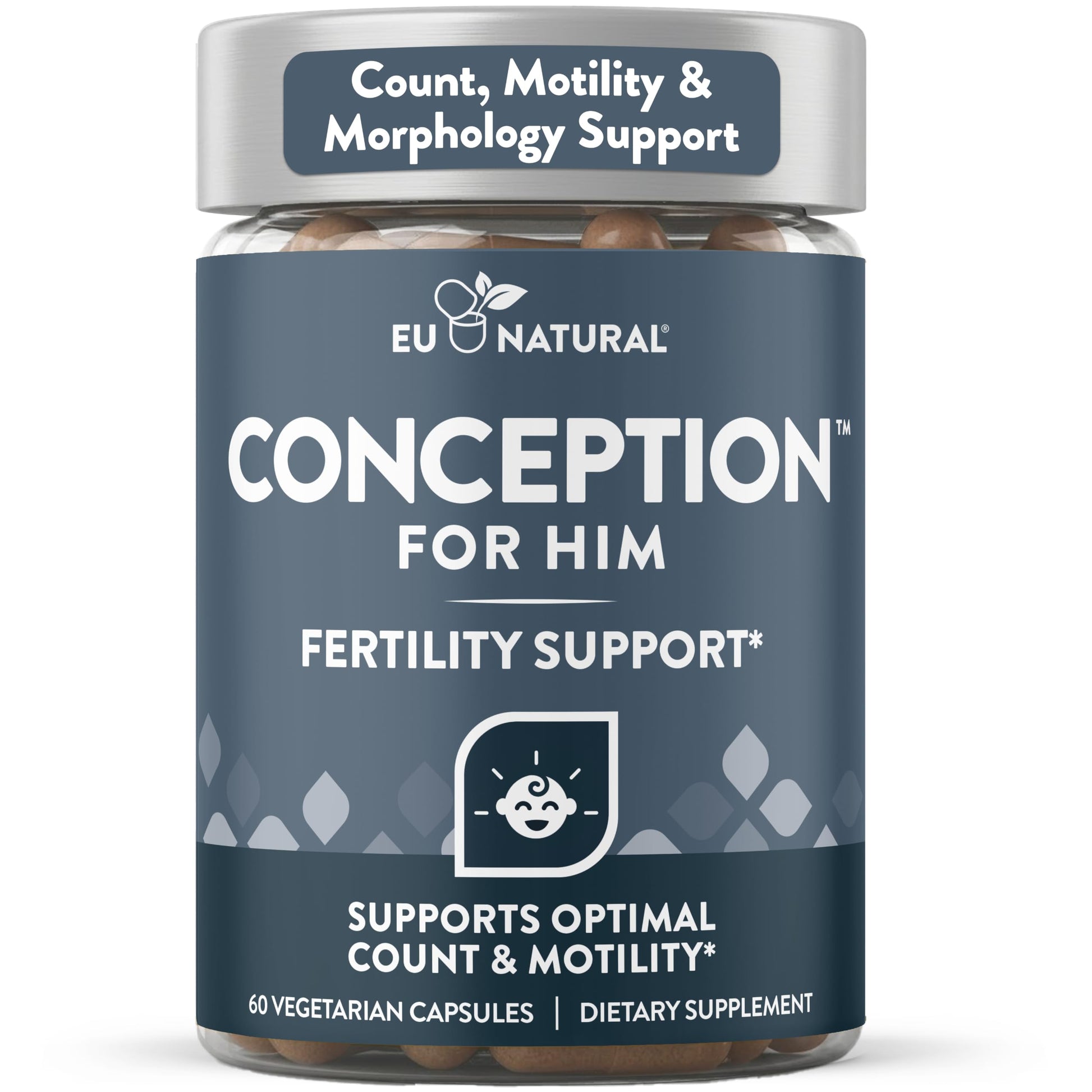 Eu Natural Conception for Him - Male Fertility Supplements with Ashwagandha, Folate & Zinc - Sperm Count, Motility & Strength Support - Fertility Support for Men, 60 Vegetarian Capsules