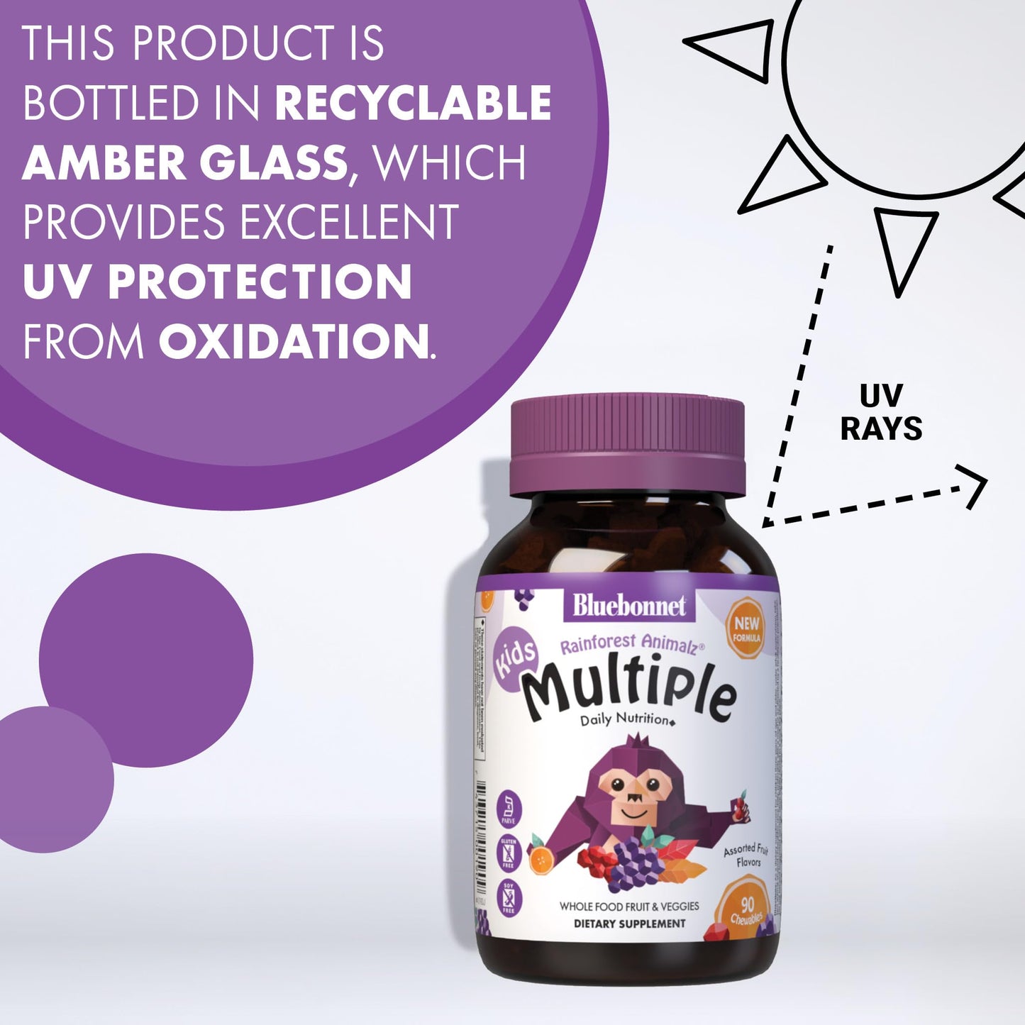 BlueBonnet Rainforest Animalz Whole Food Based Multivitamin & Mineral Kids Chewables, 180 Chewable Tablets