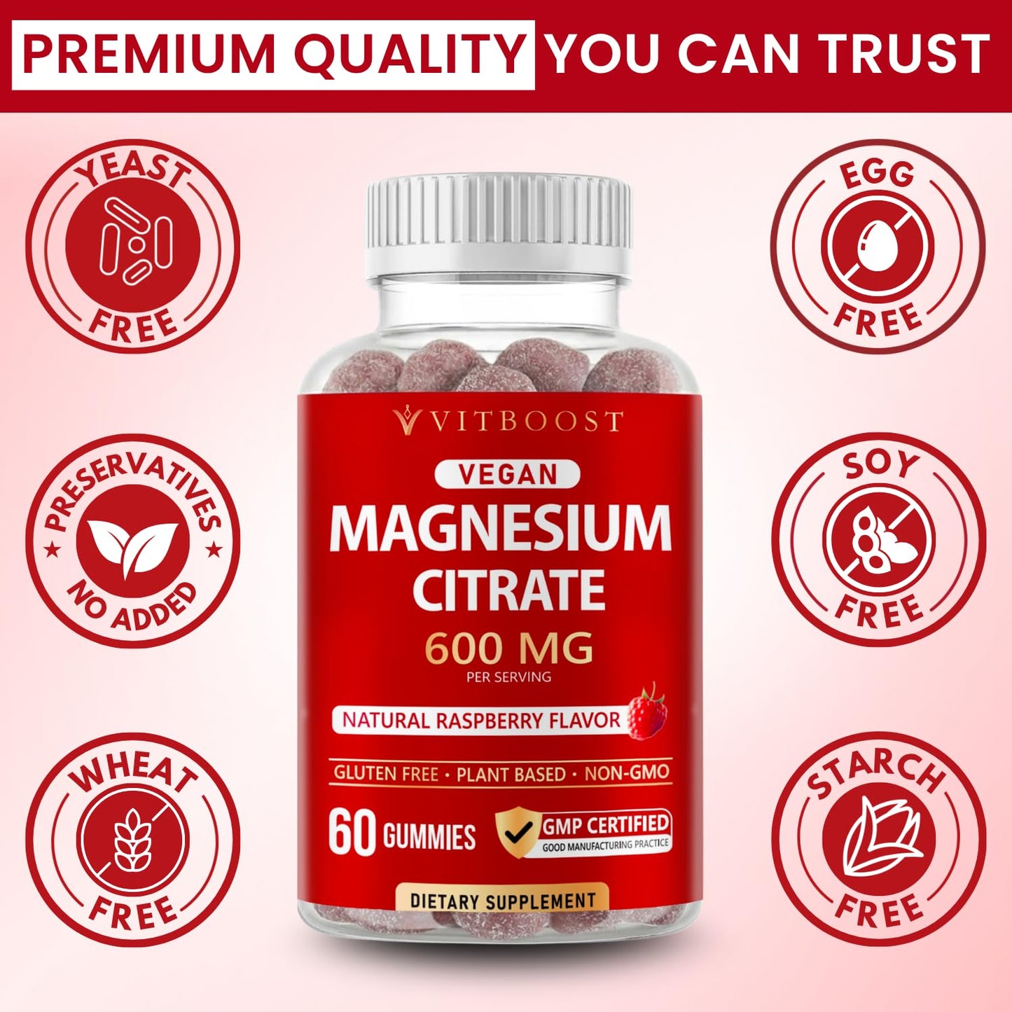 Vitboost Magnesium Citrate Gummies 600mg Gummy 60 Count