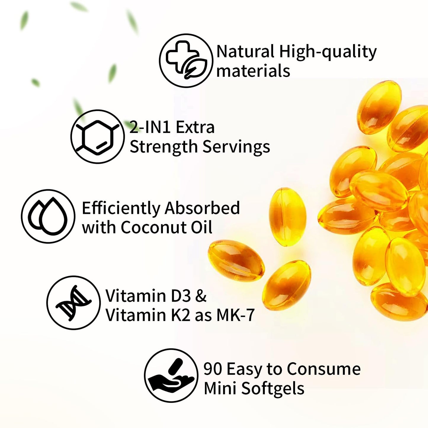 Misspep Vitamin D3 K2 5000 IU D3 and 100 mcg K2 MK-7, Sunflower Oil Capsule, 90 Capsules