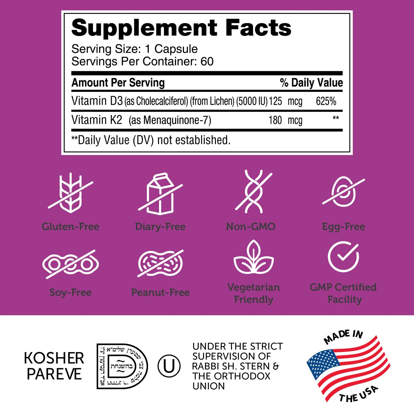Zahler Vitamin D3 & K2 Advanced D3 & K2 Formula Supports Bone Density & Calcium Absorption, 60 Capsules