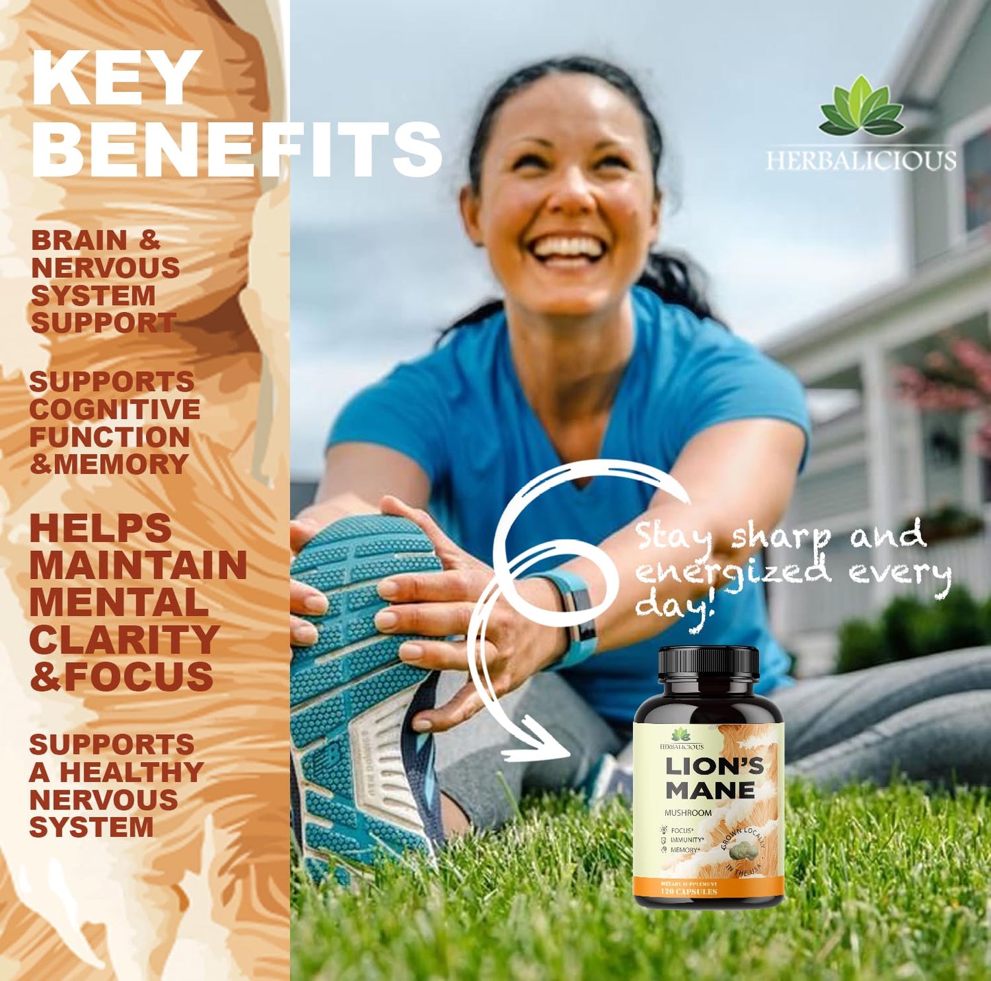 HERBALICIOUS Lion’s Mane Supplement Capsules, 120 Capsules